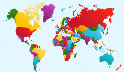 World map, colorful countries illustration EPS10 vector file.