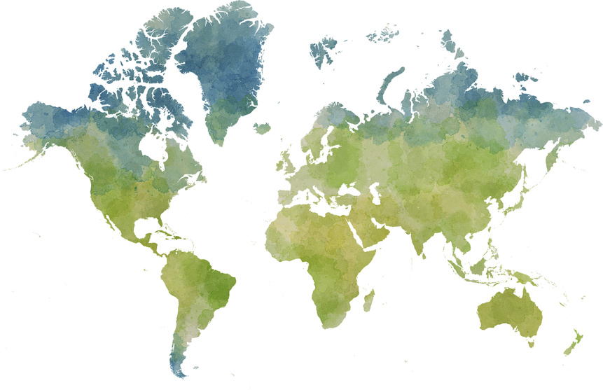Cartina mondo, disegnata illustrata pennellate