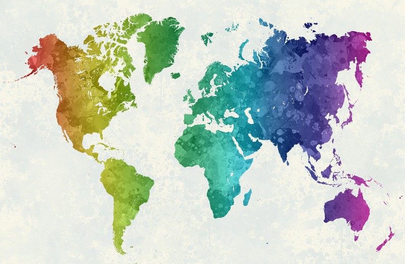 World map in watercolor rainbow