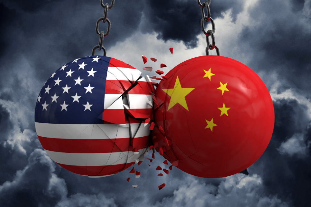 Relationship conflict between USA and China. Trade deal concept. 3D Rendering