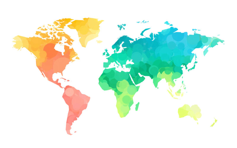 color circles world map pattern